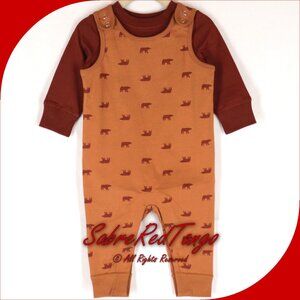 NWT Hanna Andersson Cotton Baby T-Shirt Overall Set Brown Bears 75 12-18 M